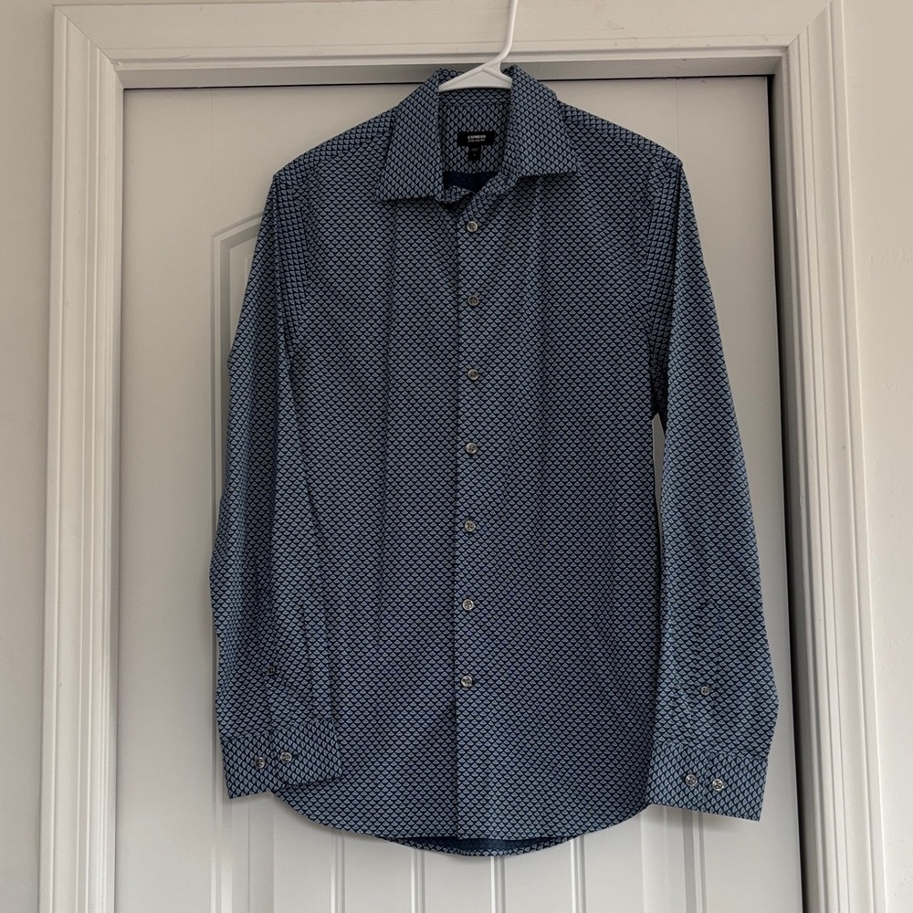 Express Men's Navy Geometric Button Down Shirt